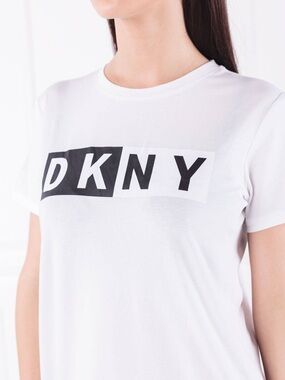 DKNY White Short Sleeve Tee with Black Logo Block